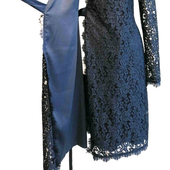 NWTS DVF SZ.2,JULIAN TWO LONG SLEEVE BLACK LACE WRAP DRESS - Picture 4 of 9